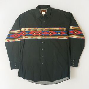 Vintage Pearl Snap Aztec Rustler Wrangler Cowboy Shirt Mens Size XLT Western